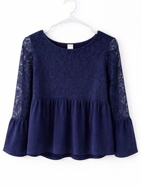 Girls' Navy Lace Peplum Top